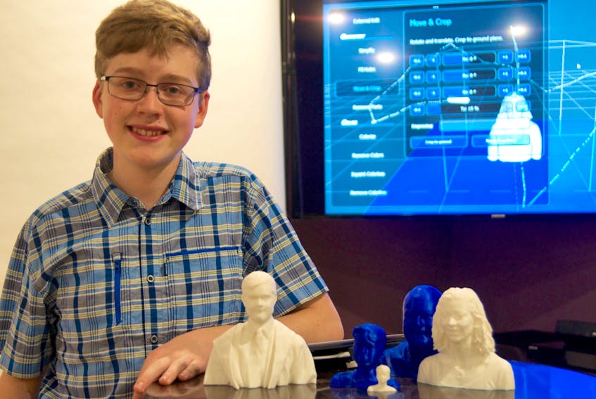 Gabriel Baker, 16, is the creative mind behind 3dMEnow, his new 3D-printing company tin Kentville hat scans people's faces and prints a bust of their likeness.