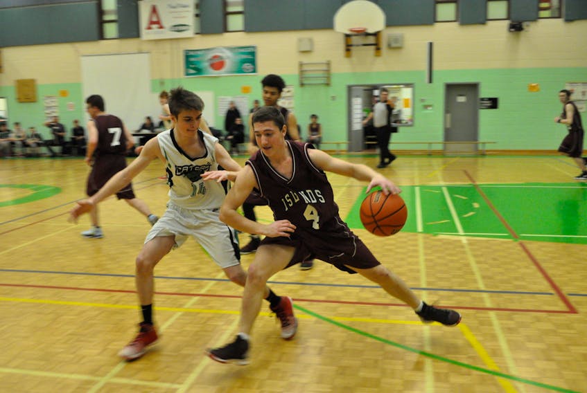 Hayden Shepard playing defence on Digby's point guard.
