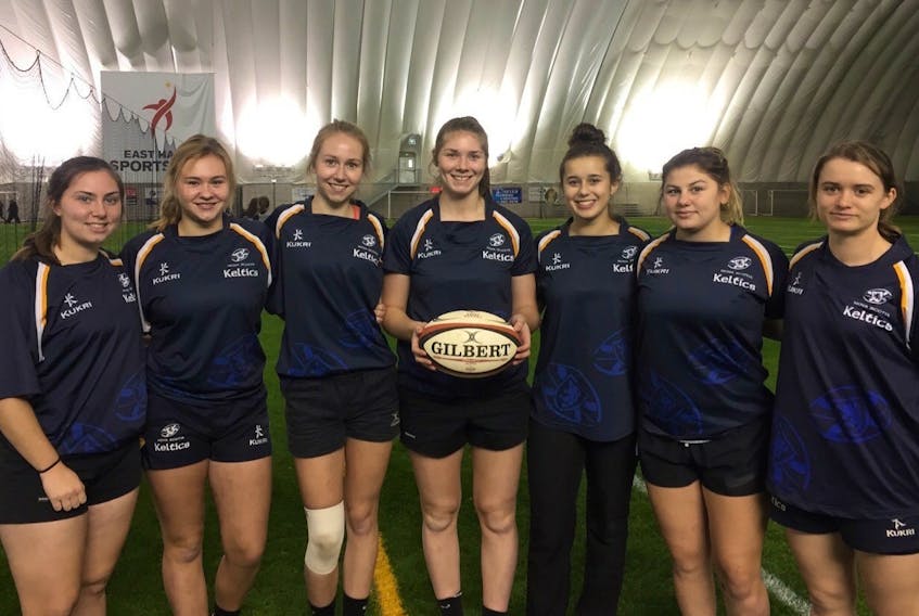 Kate Bennett (Horton), Courtney Ells (Northeast Kings), Maegan MacLean (Central Kings), Nicole Silver (Horton), Maddison Ross (Central Kings), Aliya Lickers (Horton) and Justine Blatt Janmaat (Horton) are gearing up by training and fundraising for their trip to Ireland. Missing from photo: Maggie Myers (Parkview).