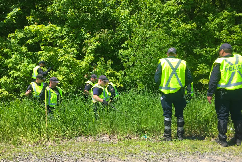 More than a dozen police officers were spotted in North Kentville searching the ditches near the intersection of Church Street and Highway 341 over the noon hour June 19. A special tactical operations unit was also parked further up the road, as were a number of unmanned vehicles.