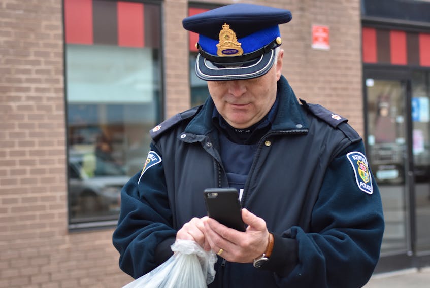 Kentville Police Service members could be seen gathering information along the sidewalk near the Tim Hortons location on Webster Street in Kentville March 1 following an altercation that left one man suffering from non-life threatening knife wounds.