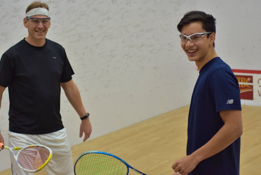 Squash is a family affair for father, son duo Len and Douglas Kosciukiewicz. Len’s daughter, Taylor Kosciukiewicz shares their love of the sport and is now playing for the University of Ottawa after honing her skills with the Kings County Squash Club.
