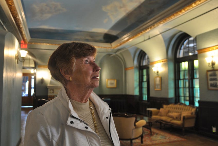 Joan Kennedy stares transfixed at the new ceiling inside the mezzanine and former lobby at the Cornwallis Inn in Kentville, where she worked as a switchboard operator. The building is now called Main Street Station.