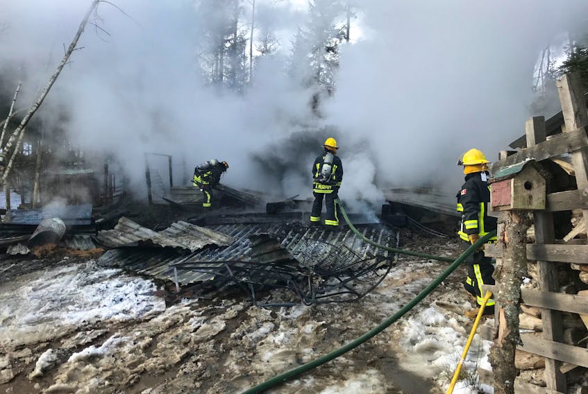 Four pigs and a duck died as a result of a fire that destroyed this barn in Bishopville Friday morning. (Hantsport Fire Department)