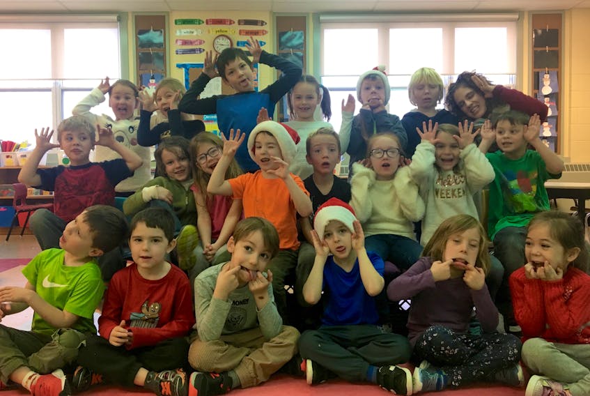 Ruth MacLeod’s Grade Primary and Grade 1 class at Gaspereau Valley Elementary School answers, “How is Santa so quiet as he leaves presents around the house?”