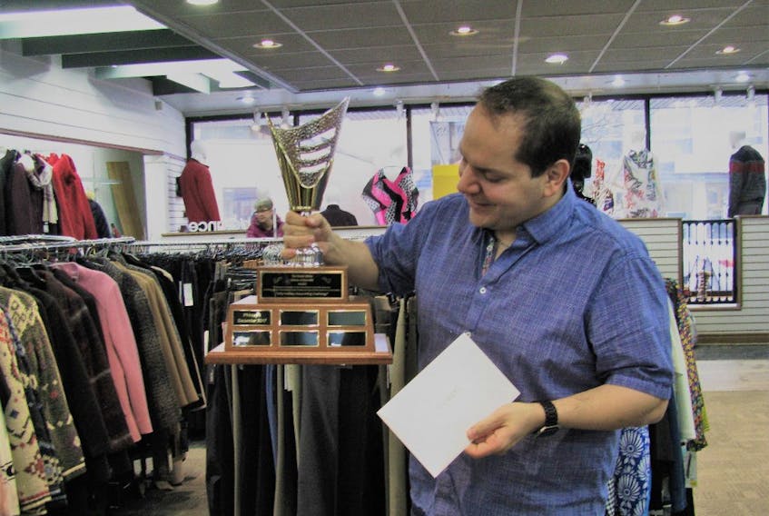 Phinneys clothing store owner Andrew Zebian is the inaugural winner of The David White Visions of Kentville Award after his business won “The Jolly Holly Decorating Contest.”