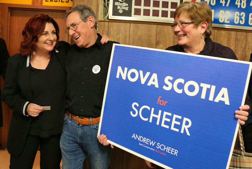 Eric and Brenda Meisner, of Somerset, meet with Martha MacQuarrie, the 2019 Conservative candidate for Kings-Hants, following a town hall meeting in Windsor featuring Opposition Leader Andrew Scheer.