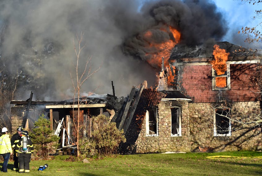 Firefighters from departments spanning from Nictaux to Kentville teamed up to tackle a blaze that broke out in this historic home on Aylesford Road in Lake Paul Nov. 21.