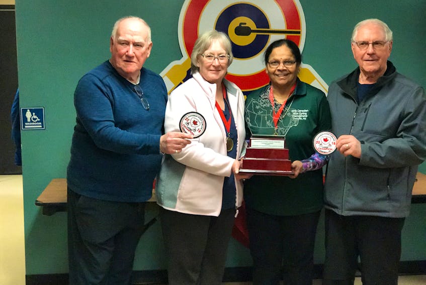 Glooscap Curling Club members Sandra Walker and Uttara Deshpande recently won gold at the Canadian Women’s Stick Curling Championship in Cornwall, P.E.I.