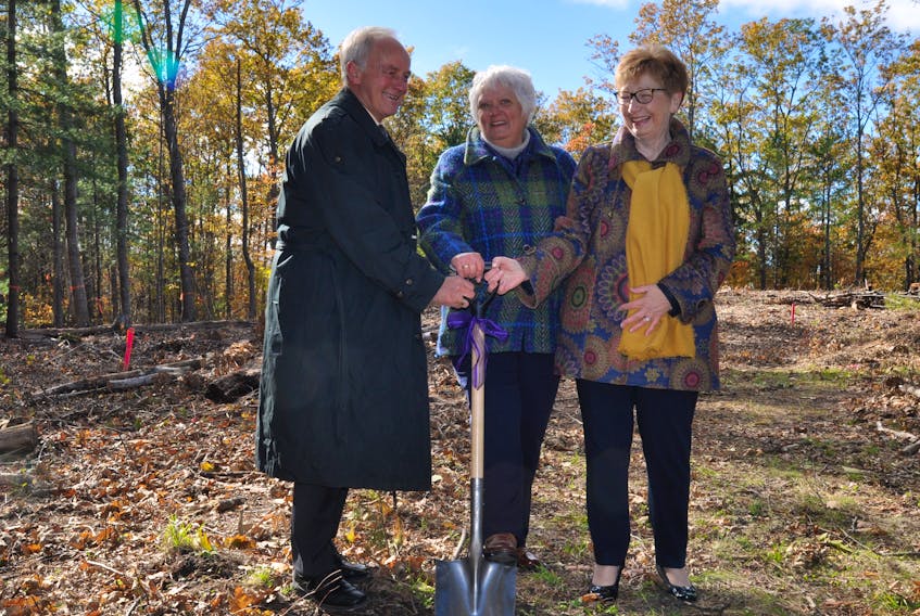 Minister and MLA Leo Glavine, Valley Hospice chair Diana Patterson and Nova Scotia Health Authority CEO Janet Knox each took a hand and officially broke ground Oct. 26 to mark the beginning of work on the Valley Hospice at the Valley Regional Hospital in Kentville.