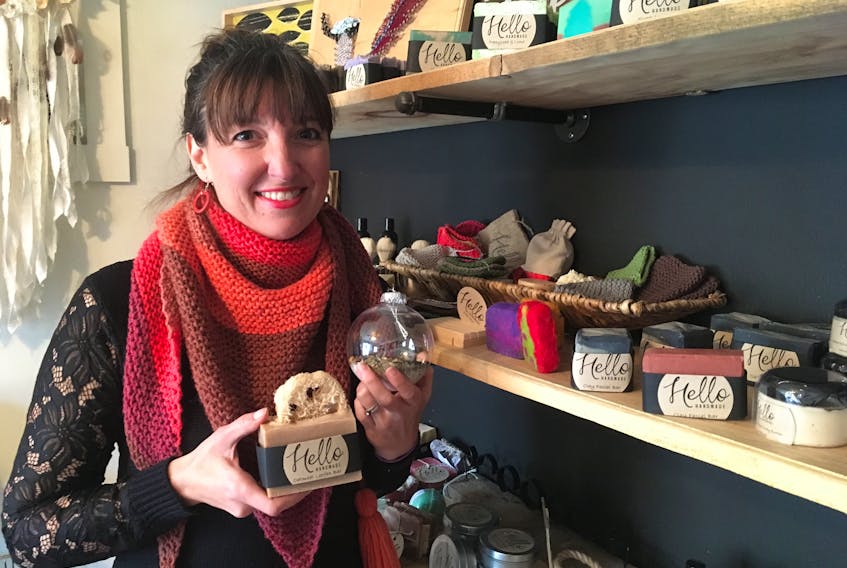 Hello Handmade owner Angie Dorey is proud to offer fellow local artisans space to display their products in her shop on Commercial Street in Berwick.