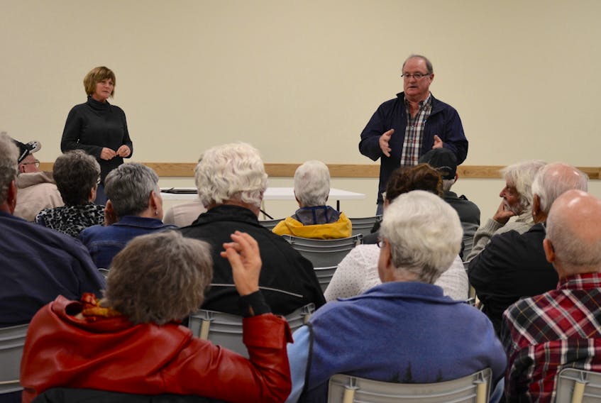 West Hants councillors Debbie Francis and David Keith answered questions in Brooklyn during one of the municipality’s town hall meetings.