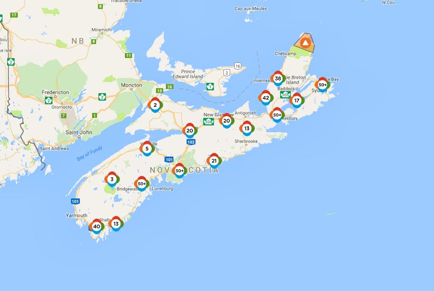 Power outages can be seen across the province on Jan. 4 on Nova Scotia Power's outage map.
