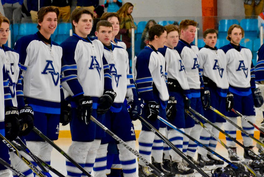 The Avon View Avalanche boys team readies for a hockey-filled weekend during the opening ceremonies of the Birthplace of Hockey tournament on Nov. 8.