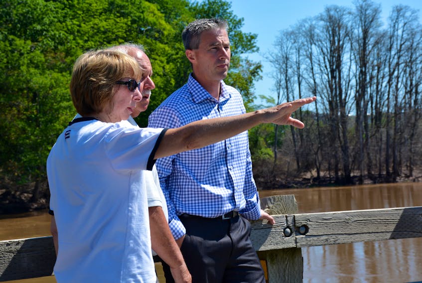 PC leadership candidate and MLA Tim Houston and municipal affairs critic Brad Johns toured areas around the Halfway River with concerned residents to learn more about the issue.
