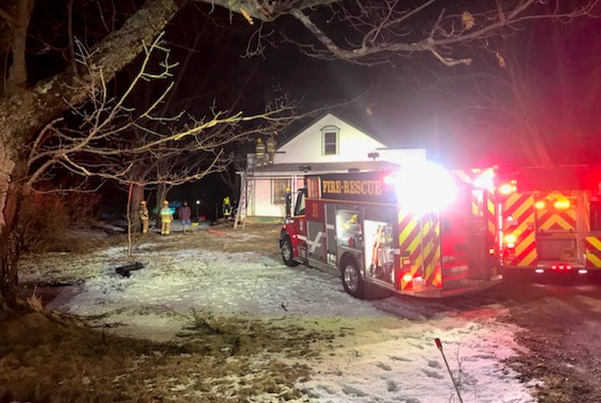 Firefighters from Brooklyn and Hantsport responded to a 'stubborn' chimney fire in Falmouth on March 10, 2018.