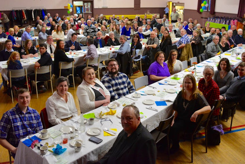 The Windsor-West Hants volunteer award recipients, their friends and family, at the annual volunteer awards banquet at the Hants County War Memorial Community Centre.