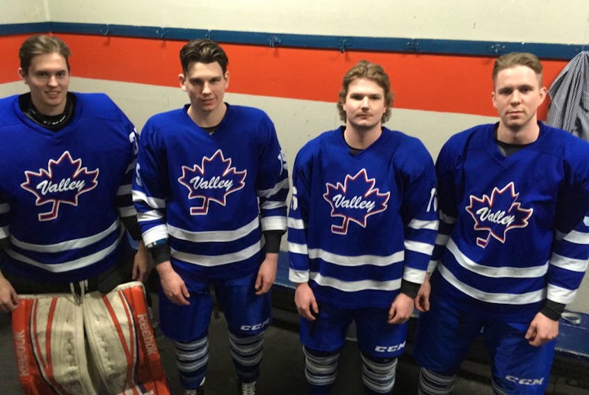 Some of the newest members of the Valley Maple Leafs include, from left, Blake Meech, Peter Drohan, Tristan Bowlby and Ben Kelly.
