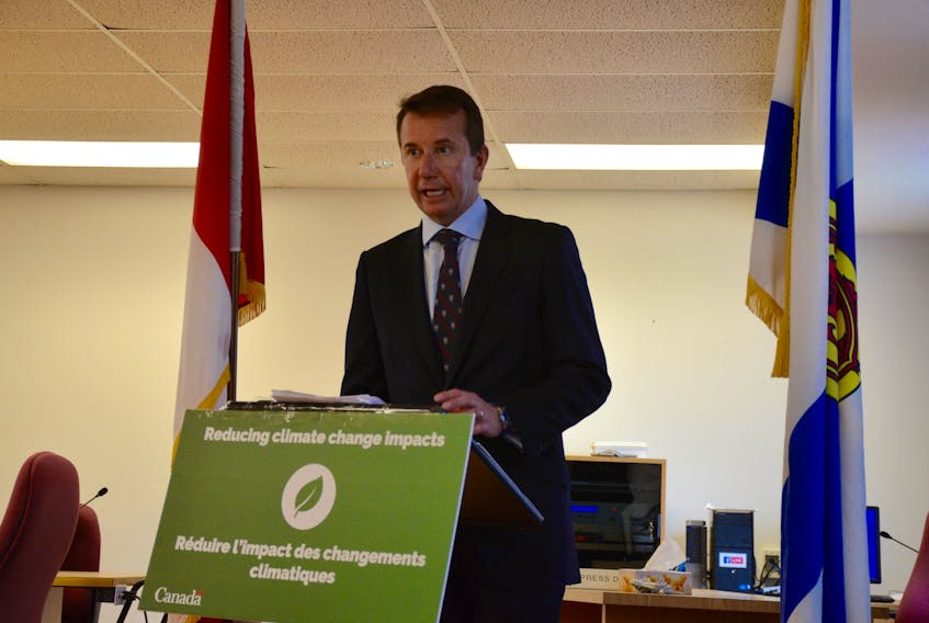 Scott Brison, Kings-Hants MP and President of the Treasury Board of Canada, announces $2 billion over 10 years towards natural disaster and climate change mitigation infrastructure.
