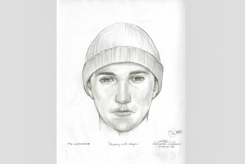 A sketch of the suspect involved in an armed robbery in Mount Uniacke.