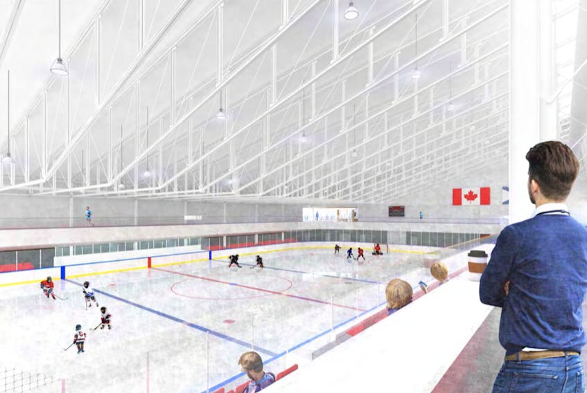 Updated renderings of the proposed hockey arena project were shown to members of the public during a public information session on March 19, 2018.