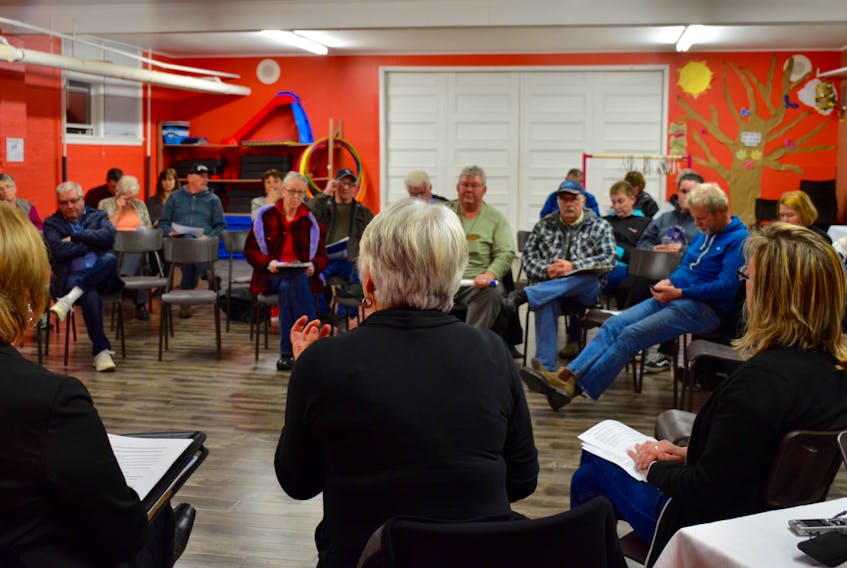 Members of Windsor council answer questions about consolidation, to a largely West Hants resident crowd at the Hants County War Memorial Community Centre on Nov. 19.