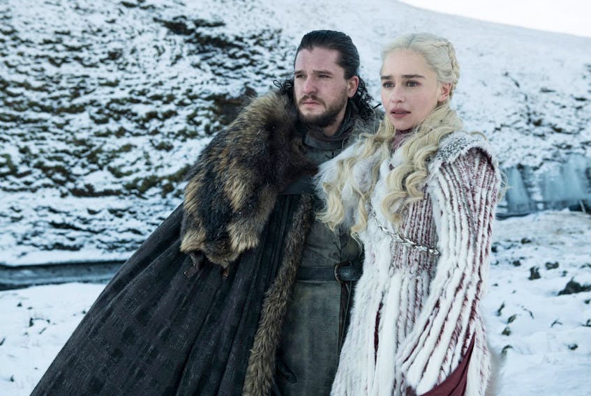 Kit Harington as Jon Snow and Emilia Clarke as Daenerys Targaryen. Courtesy HBO
