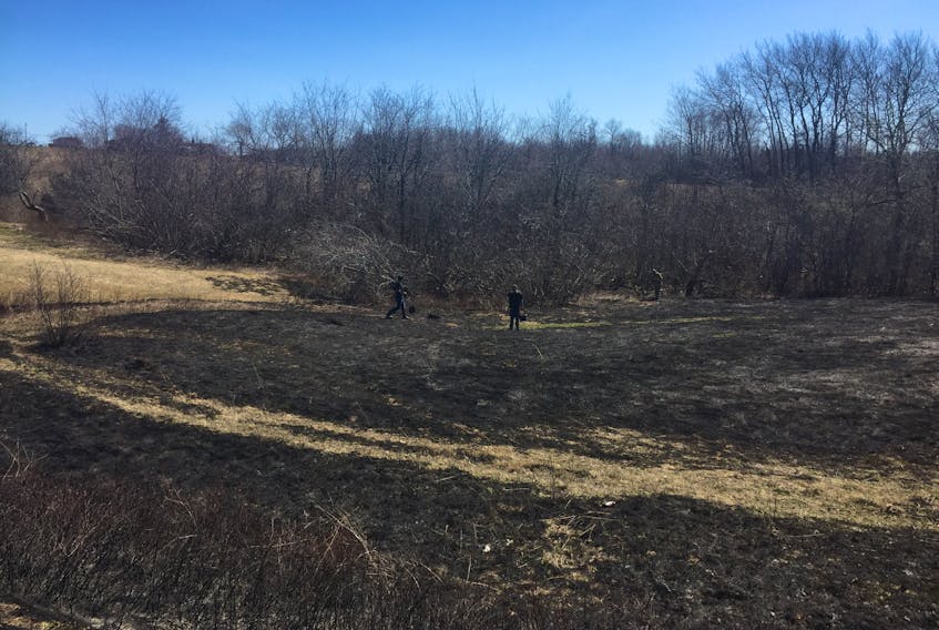 A fire along Highway 215 destroyed a patch of grass in Union Corner. Brooklyn fire chief Andy McDade said people need to keep a close eye on burning restrictions.