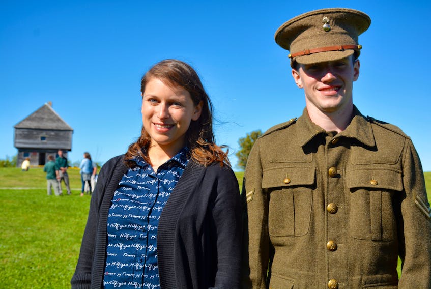 Lucy Kleinerman, Shlicha of the Atlantic Jewish Council, and Lt. Jonny Barkhouse, of the West Nova Scotia Regiment, played the roles of Paula and David Ben-Gurion during the commemoration of the 100th anniversary of the Jewish Legion in Windsor.