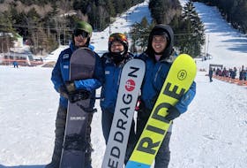 L’nu Kamakn instructors Jacob Collins, left, Cruzer Meuse and Jesse Meuse enjoy hitting the slopes at Ski Martock.