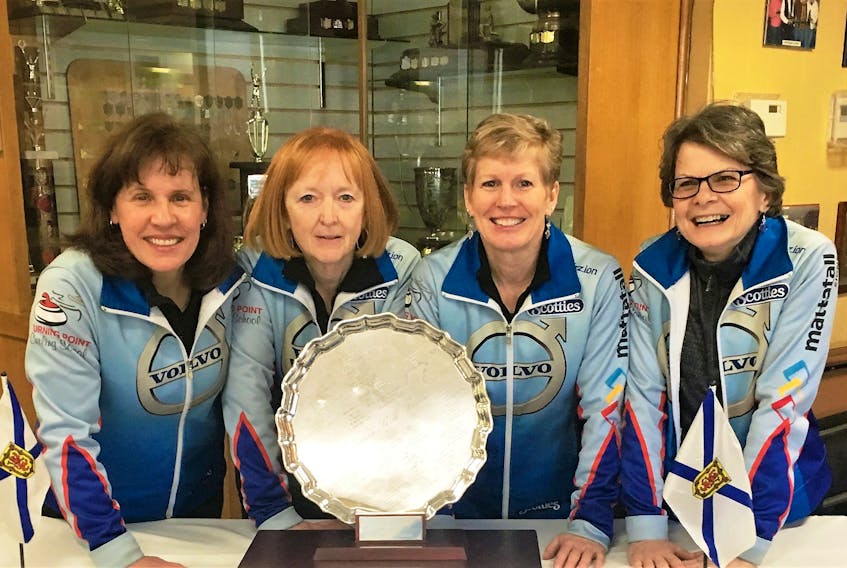 Mary Mattatall, Marg Curcliffe and Coldbrook residents Jill Alcoe-Hollland and Andrea Saulnier will be representing Nova Scotia at the national senior women’s curling championship in Ontario later this month.