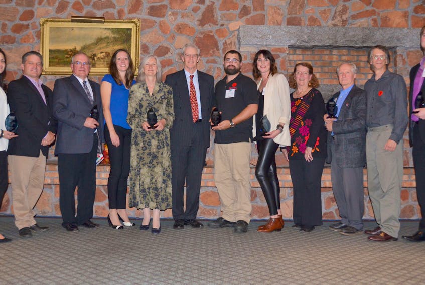 On Nov. 2, the Annapolis Valley Chamber of Commerce held its annual business awards.  More than 32 businesses were nominated for awards in six categories. Pictured here are this year's winners, from left, Jocelyn Lightfoot, Michael Lightfoot, David Cudmore, Amanda Brule, Christine Heap, Andrew Bagley, Alex Pay, June Pardy, Wendy Selig, Howard Selig, Wade Russell and Mike LeGoffic.