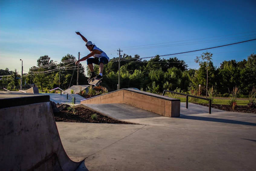 Skateboarder Vernon Grant catches some air at the new park in Kentville. - Photo by DYLAN POWELL