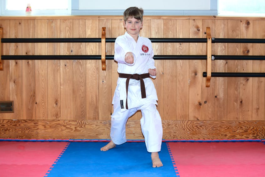 The day before travelling to the 2019 IKD Canada Cup in Saskatoon, 10-year-old Seth Robinson practiced a few punching moves at the Amherst Shotokan Karate Academy.