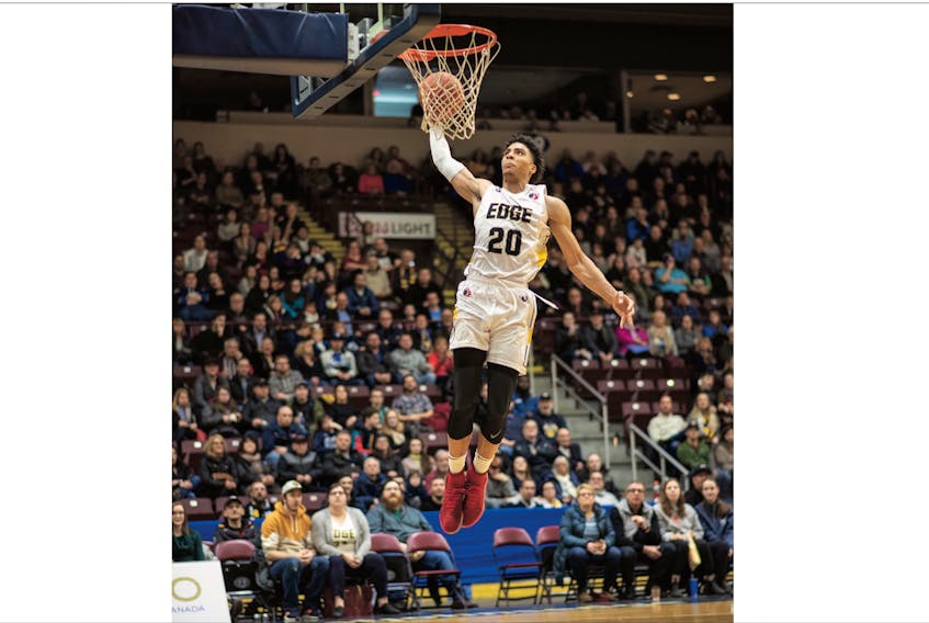 Karrington Ward has scored in double figures in five straight games for the St.John's Edge, including 14 points in Wednesday night's win over the KW TItans at Mile Oner Centre. — St. John's Edge photo/Ryan MacLellan