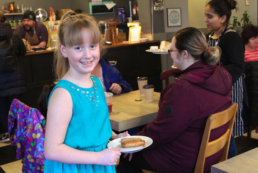Eight-year-old Keelee MacLean was serving plates Saturday at Selkie’s Neighbourhood Diner in Sydney. The local eatery will run a 'Keelee pancake special' again on Tuesday, March 19, and Wednesday, March 20, between 8 a.m. and 2 p.m. Five dollars from the purchase of buttermilk pancakes will support Loaves and Fishes in Sydney.