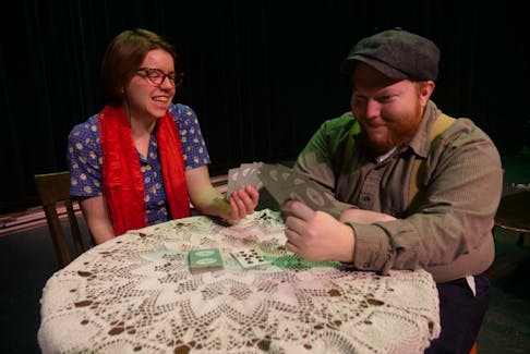 A good laugh around the card table is shared by actors Emma Francis and Bryan Nash in Sheldon Currie’s play, “Lauchie, Liza and Rory.” Contributed/Norma Jean MacPhee, Boardmore Theatre