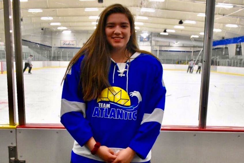 Kiara LaBobe is a defenceman with Team Atlantic playing in the national aboriginal hockey championships May 4-14 in Membertou, N.S.