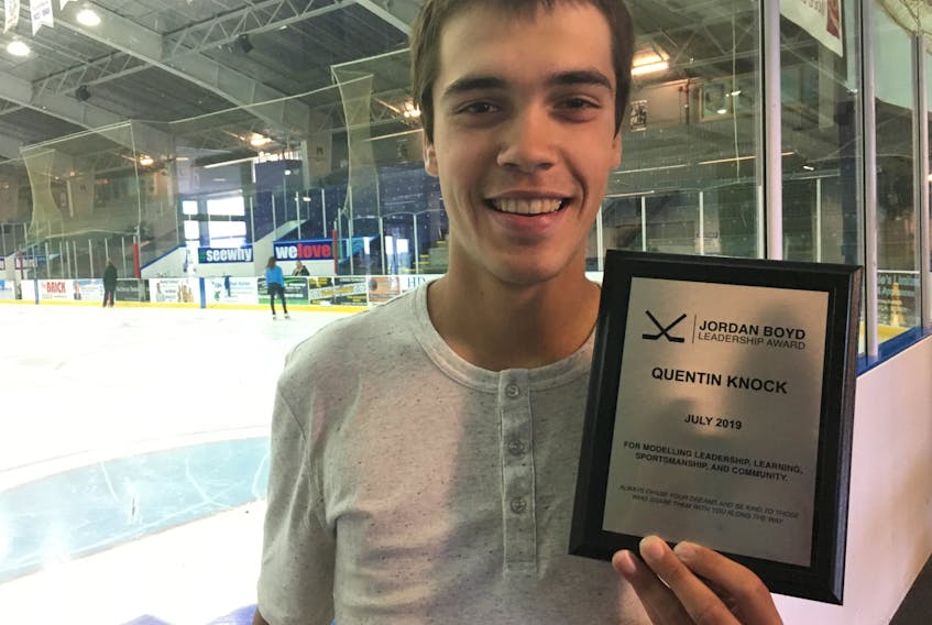 ARHS graduate Quentin Knock was a 2019 recipient of the Jordan Boyd Leadership Award & Scholarship. He attended an awards ceremony in Halifax in July to accept the scholarship, valued at $2,000. He is in the first year of studies in the business administration program at the Amherst campus of the Nova Scotia Community College.