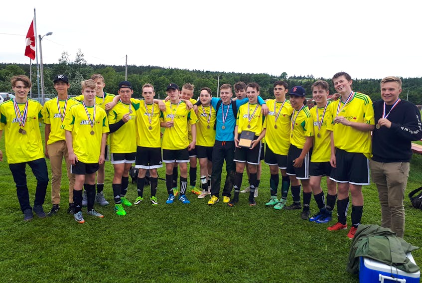 The Under 17 Boys All Star Soccer Team won the gold medal against Labrador City. Members of the team are: Cole Bent, Colson Groves, Eric Goudie, Ryan Tee, Mark Canning, Shannon Penney, Brady Coles, David Roberts, Reid Neville, Nathan Montague, Keaton Barry, Ralph Dredge, Colton Hillier, Kobe Groves, Tyler Matthews, Craig Colbourne and Will Simms.