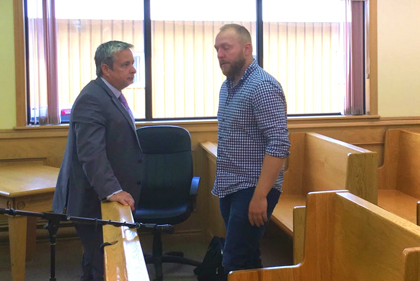 Ian Kaulback’s (right) trial began on Aug. 13 and is scheduled to run all week. The former Mountie is facing two counts of luring a child and is defended by counsel Jason Edwards.