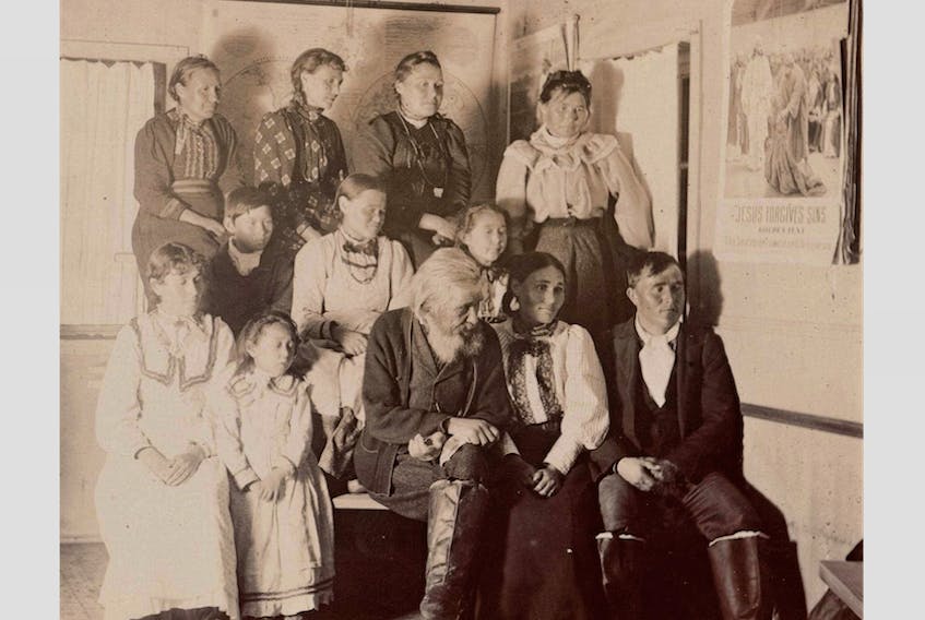 Family of William and Frances (Aggek) Flowers (middle). A young Thomas Flowers (middle row far left). This family photo was taken in Hopedale in 1911. -
 Photo courtesy of Dr. Hans J. Rollmann