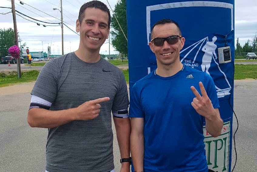 Cyril Brennan (left) won first place and Rich Lewis came in second at the 2018 Goose Deuce Duathlon.