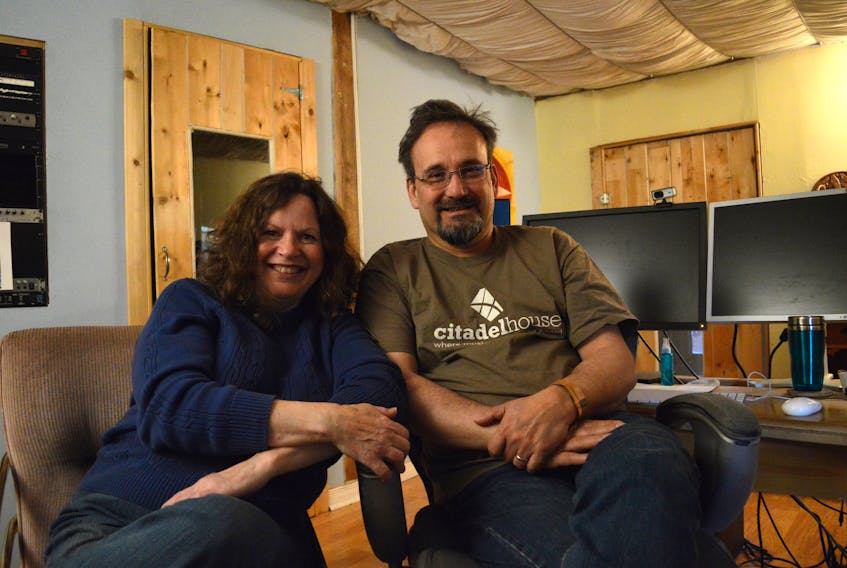 Stevie, left, and Dean Stairs at the recording studio located in their home in Lewisporte. The couple spoke to the Pilot on their experiences raising and homeschooling 10 children. Stevie, left, and Dean Stairs at the recording studio located in their home in Lewisporte. The couple spoke to the Pilot on their experiences raising and homeschooling 10 children.