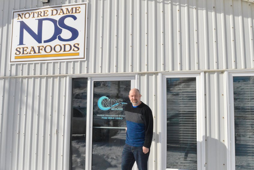 Fish, Food and Allied Workers Union rep Jason Spingle came to speak with Notre Dame Seafoods president Jason Eveleigh and plant committee president and vice-president Ray and John Hynes at the plant’s office in Twillingate Feb. 22.