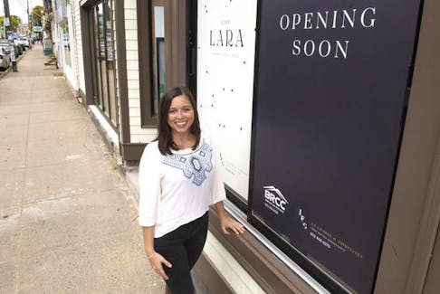 Lara Cusson, owner of Cafe Lara, poses for a photo outside her new restaurant on Agricola Street near the Halifax Common on Monday afternoon. Cusson plans to open the cafe in mid-October.