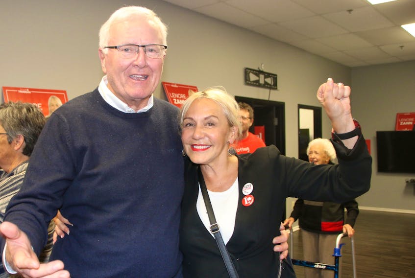 Lenore Zann and Bill Casey celebrated her election win Monday night. Zann will become the next member of parliament for the Cumberland-Colchester riding.