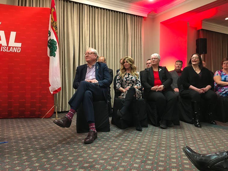 P.E.I. Premier Wade MacLauchlan and members of the Liberal caucus listens to speeches during the nomination meeting for District 12, Charlottetown-Victoria Park, Tuesday, March 26 at the Rodd Charlottetown Hotel.