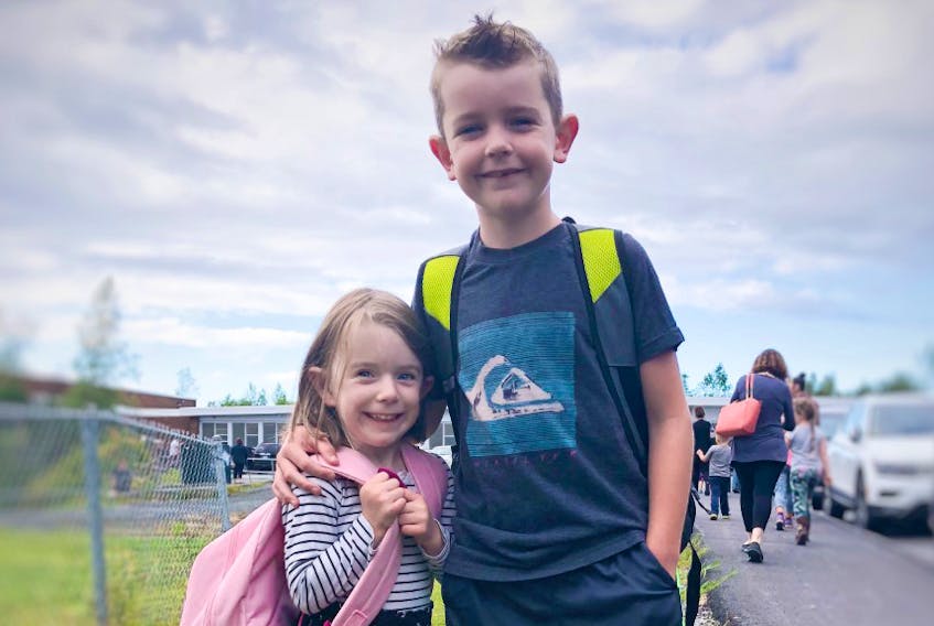 Lucy and Brigg Hagerty in front of Beaver Bank-Kinsac Elementary on the first day of school. Lucy started primary and Brigg started Grade 3. -Lara Whatmore