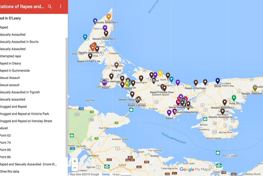 Last year, Sarah Stewart-Clark made a public Google Map allowing victims of sexual assault and rape to put a pin point on the map, indicating where the incident occurred. SUBMITTED PHOTO